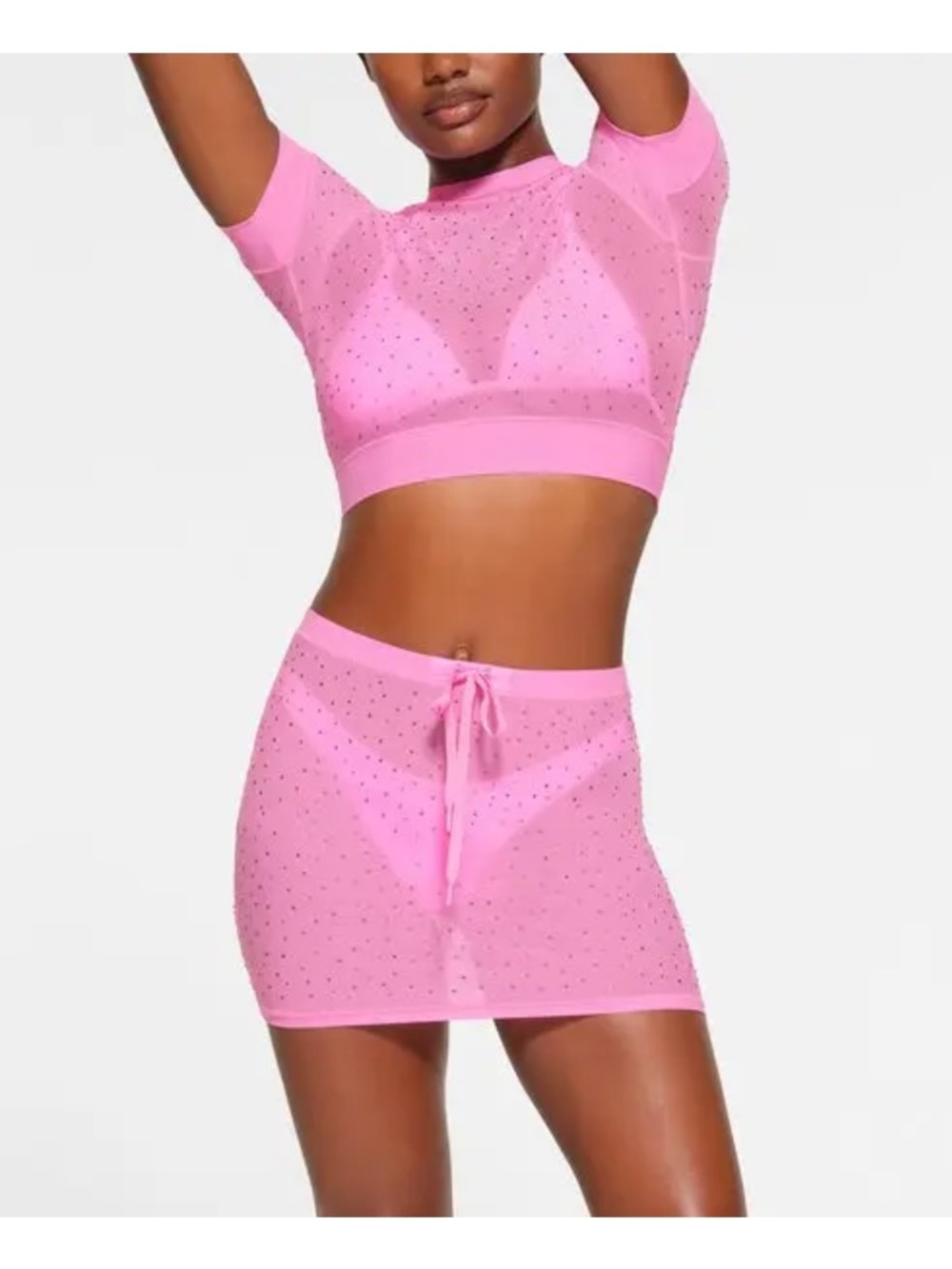 Skims mesh rhinestone cropped tee taffy pink size large nwt 💖